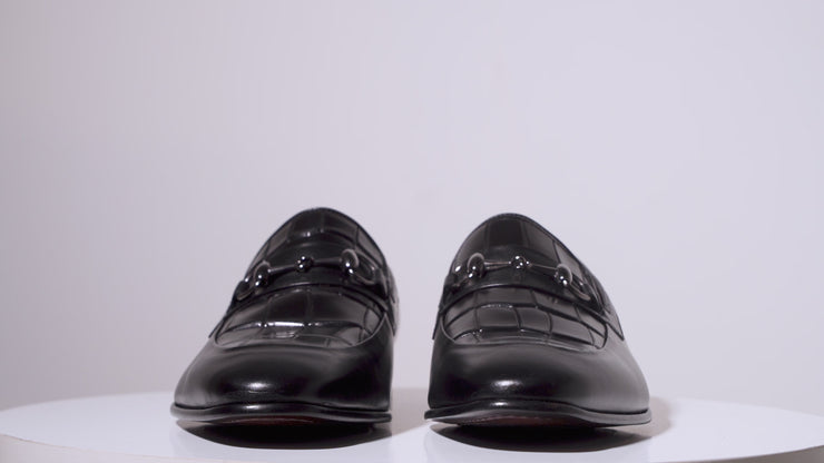 The Pusan Black Leather Bit Loafer Shoe