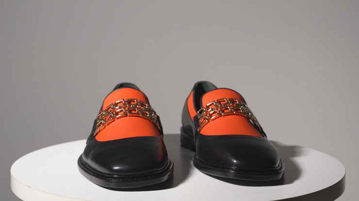 The Gemena Black/Orange Shoe Bit Dress Loafer