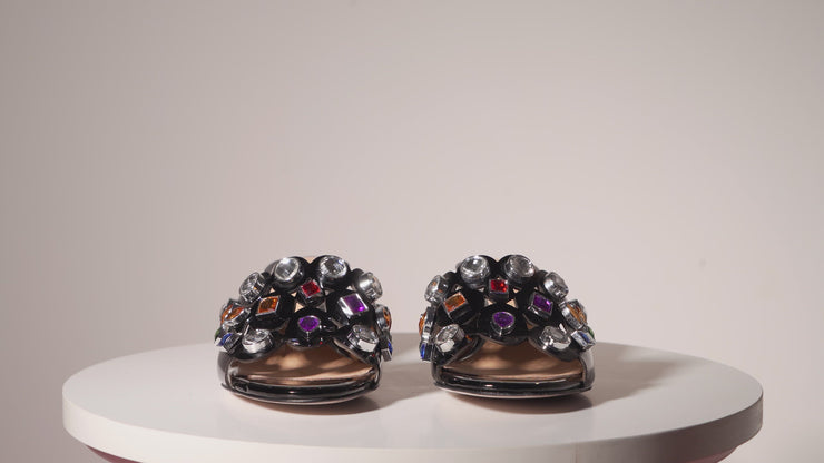 The Capadica Black Leather Block Heel Sandal