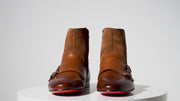 Preston Cognac Leather & Suede Double Monk Strap Ankle Boot