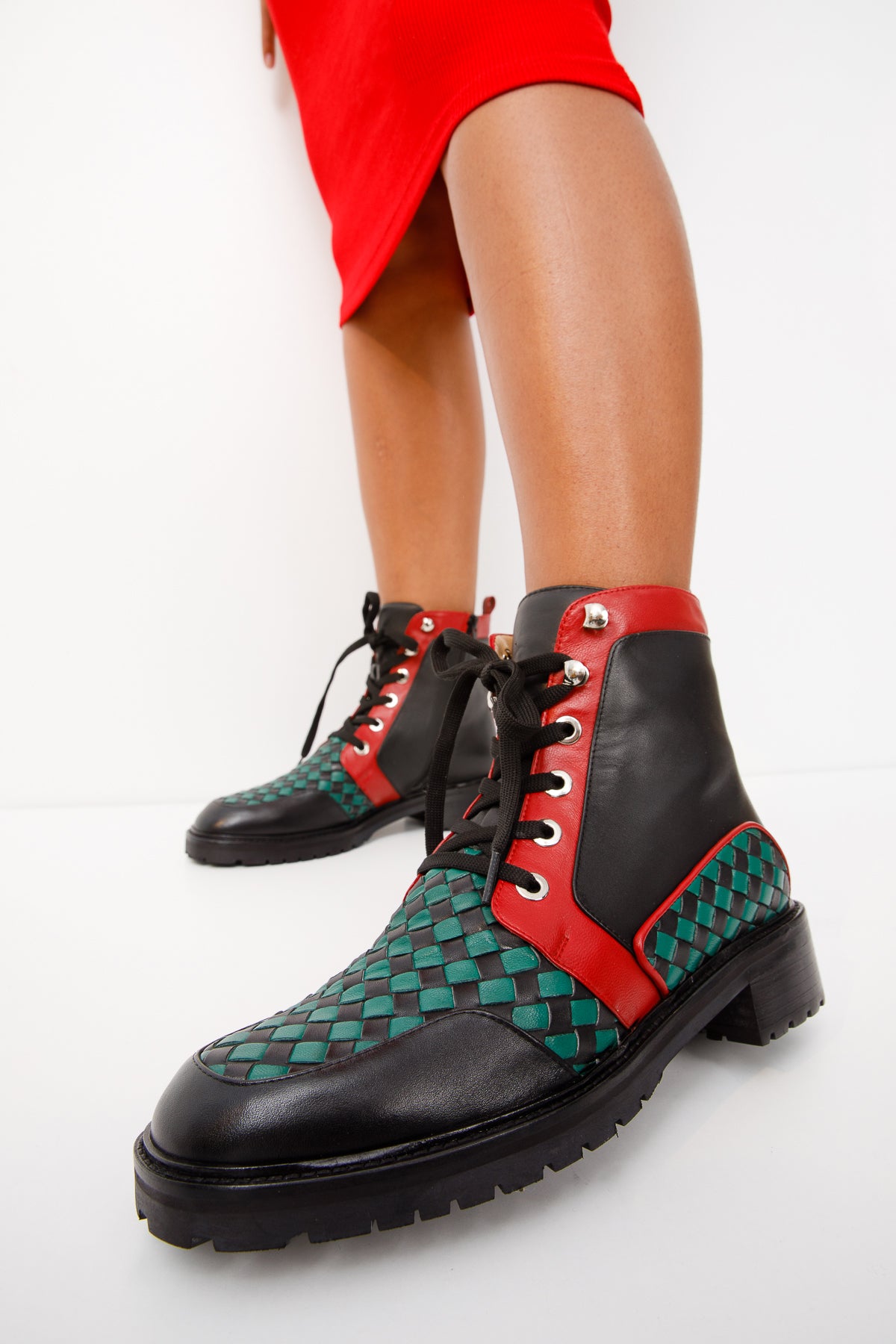 The Black River Black Handwoven Leather Ankle Women Boot