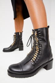 The Tuna Black Leather Mid Calf Boot