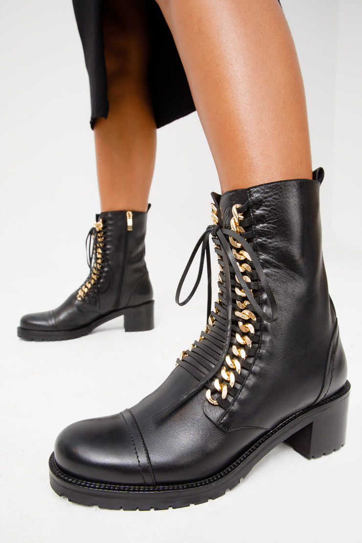 The Tuna Black Leather Mid Calf Boot