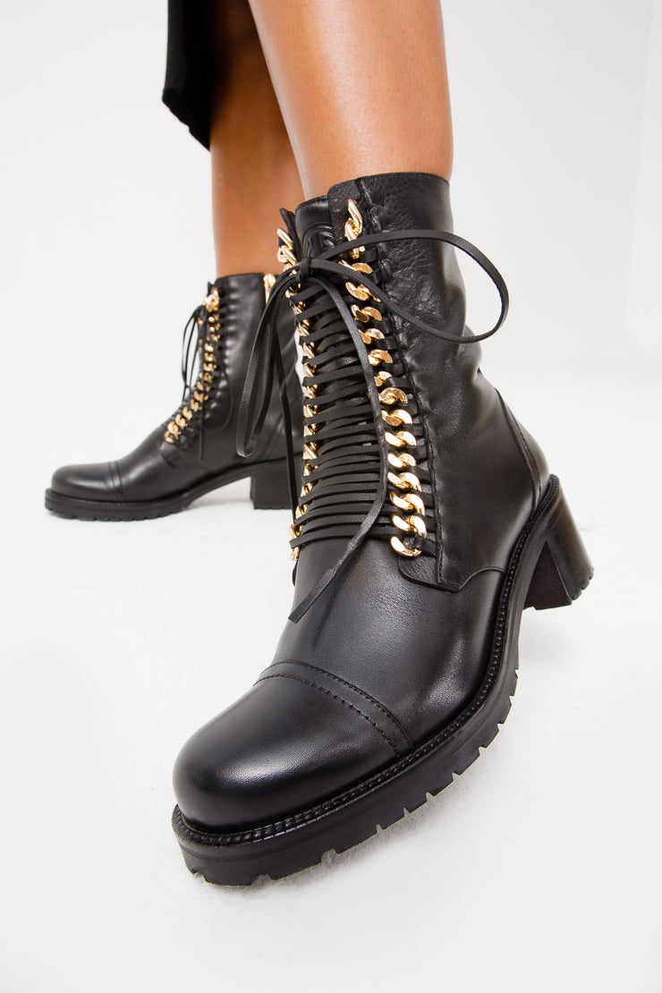 The Tuna Black Leather Mid Calf Boot