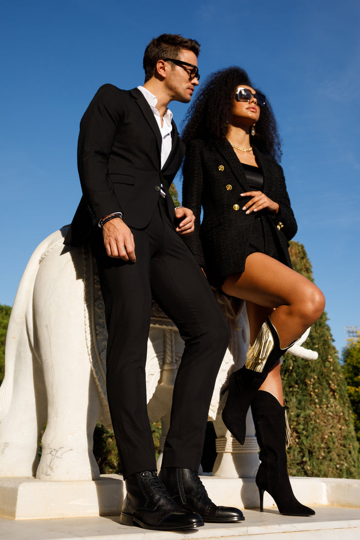 The Anderson Black Leather & Suede Brogue Lace-Up Boot with a Zipper