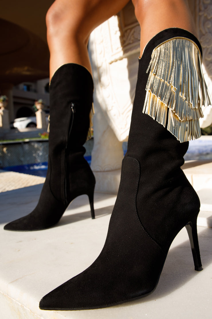 The Vienna Black Suede Leather Knee High Boot