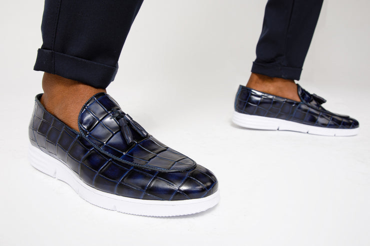 The Parga Navy Blue Leather Tassel Casual Loafer