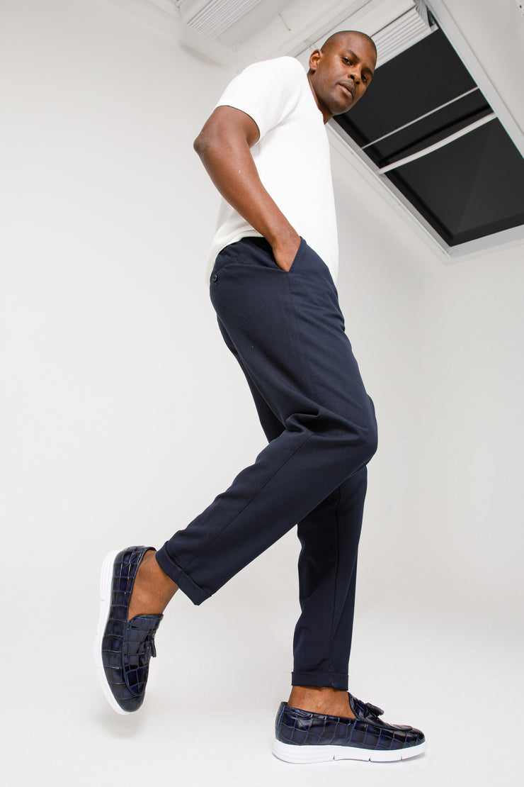 The Parga Navy Blue Leather Tassel Casual Loafer