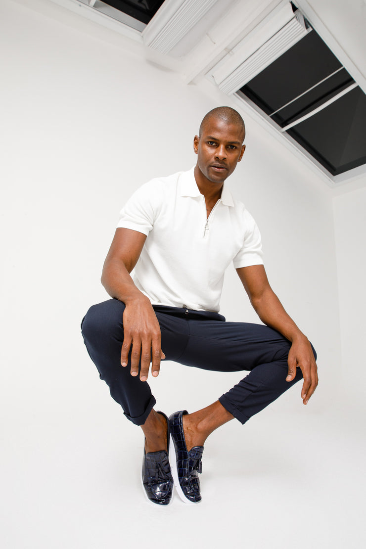The Parga Navy Blue Leather Tassel Casual Loafer