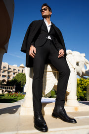The Loddon Black Leather Wingtip Brogue Handwoven Lace-Up Boot with a Zipper