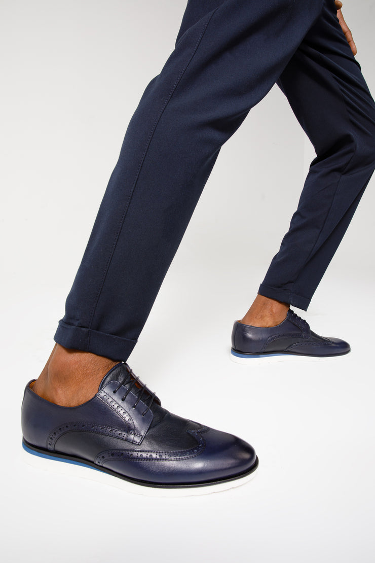 The Molise Navy Blue Wingtip Semi Brogue Derby Shoe
