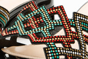 The Palma Black Glitter Leather Block Heel Sandal