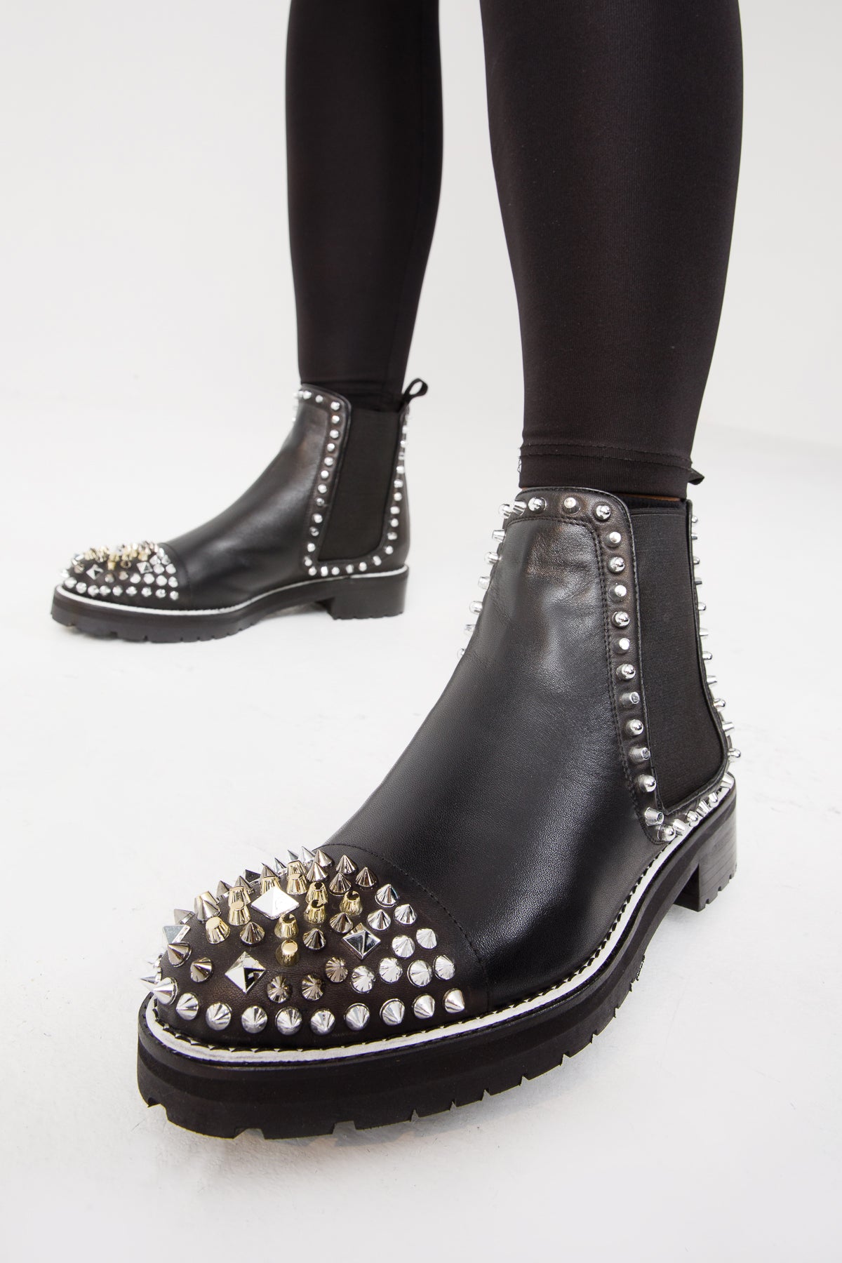 The Vuvulane Black Spike Leather Ankle Women Boot