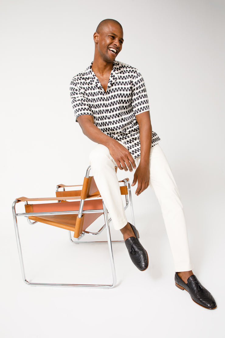 The Meram Black Leather Tassel Slip-On Loafer Shoe