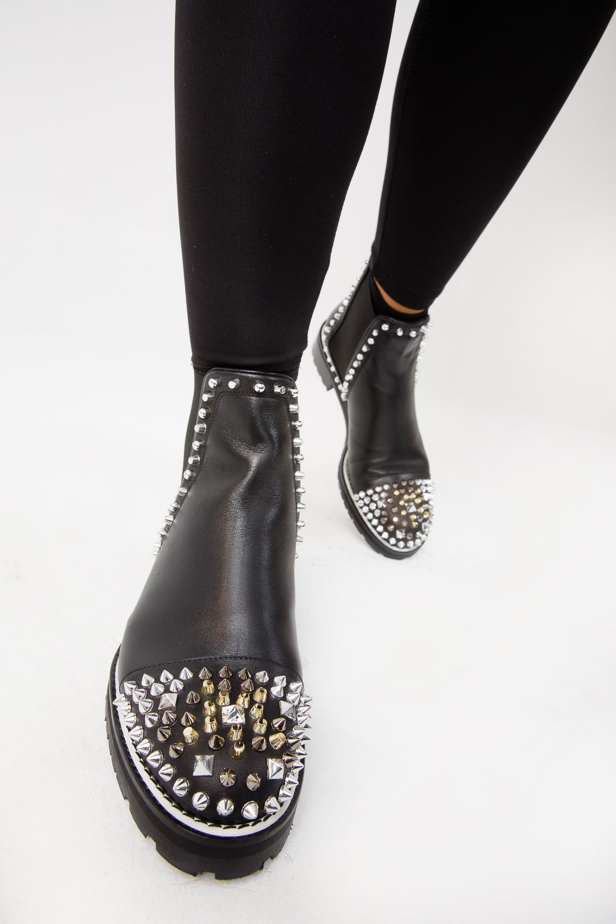 The Vuvulane Black Spike Leather Ankle Women Boot