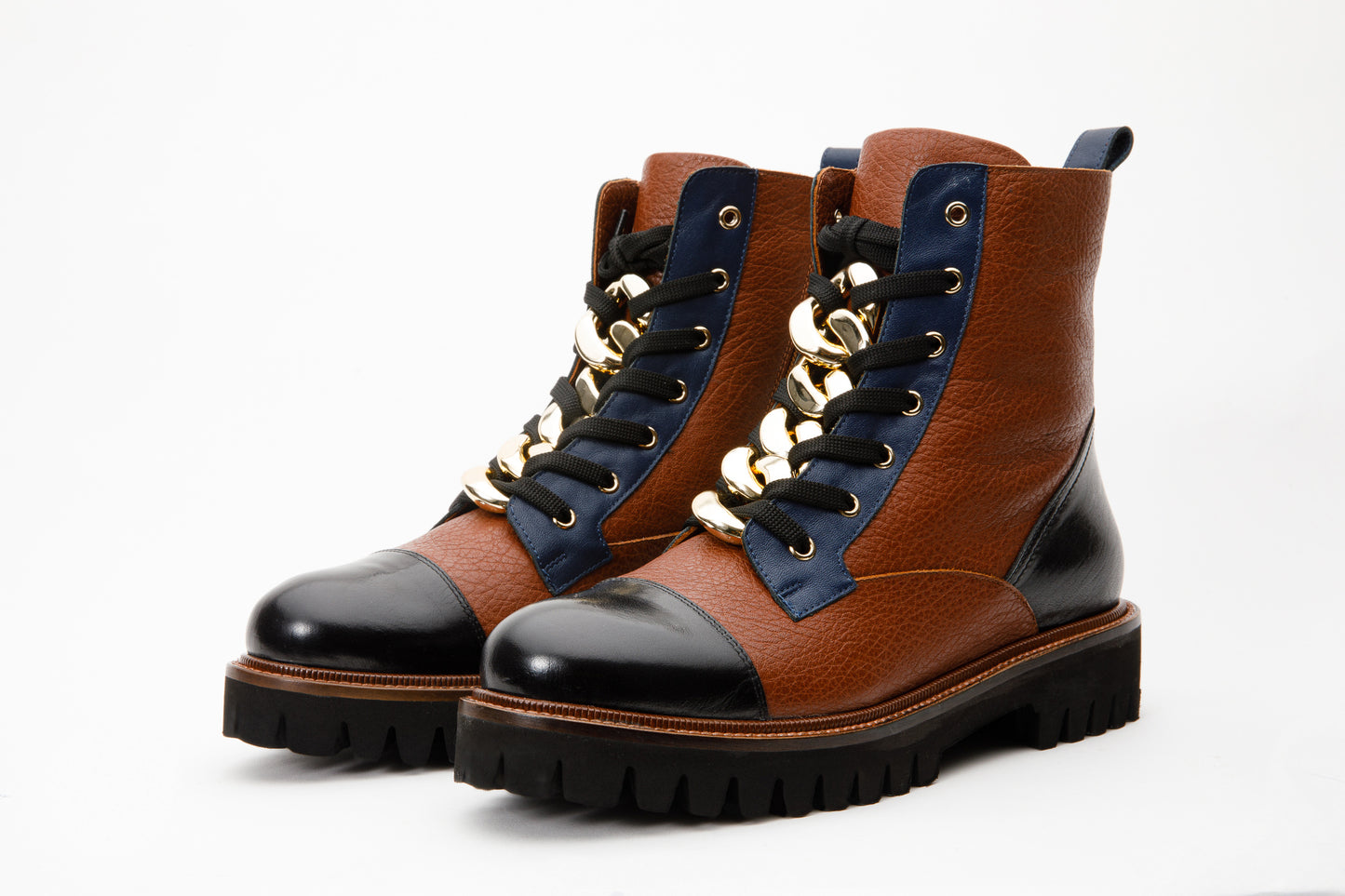 The Belgrad Brown  Leather Lace-Up Ankle Women Boot With a Side Zipper