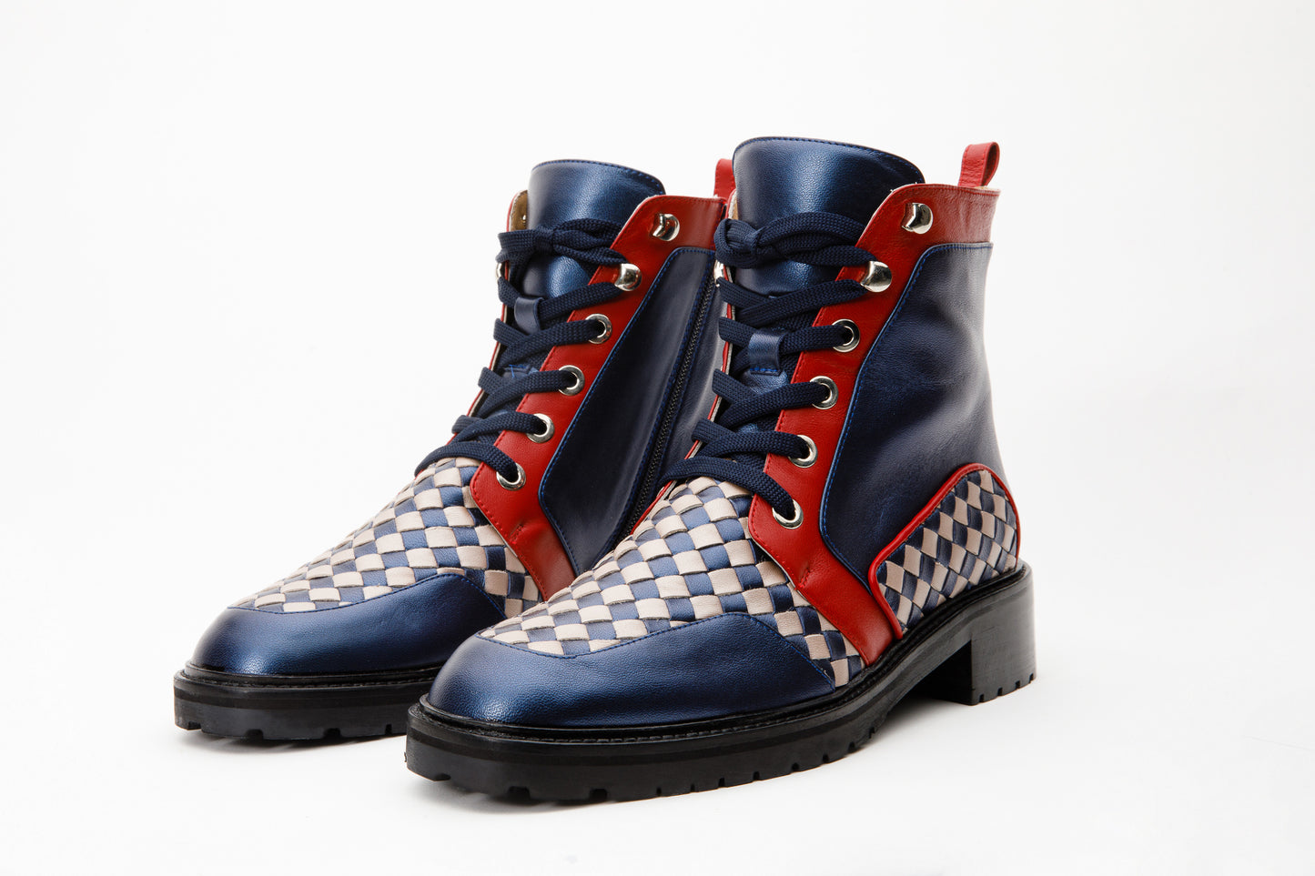 The Black River Navy Blue Handwoven Leather Ankle  Women  Boot