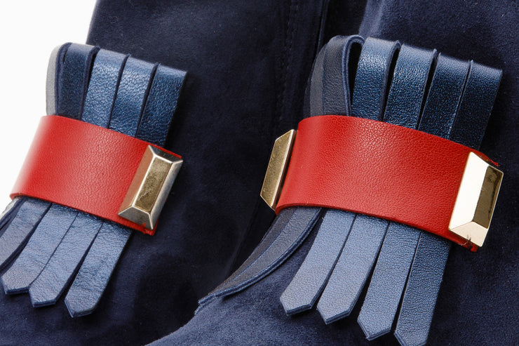 The Luksor Navy Blue Suede Leather Block Heel Boot