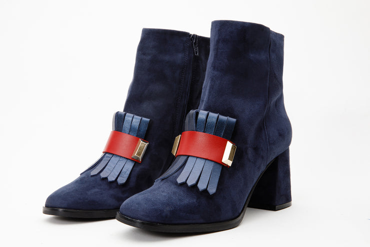 The Luksor Navy Blue Suede Leather Block Heel Boot