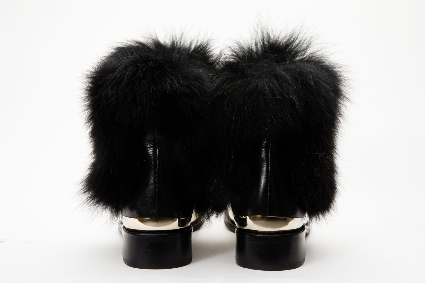 The Izmir Black & Gold Leather Natural Fox Fur Mid Calf Women Boot