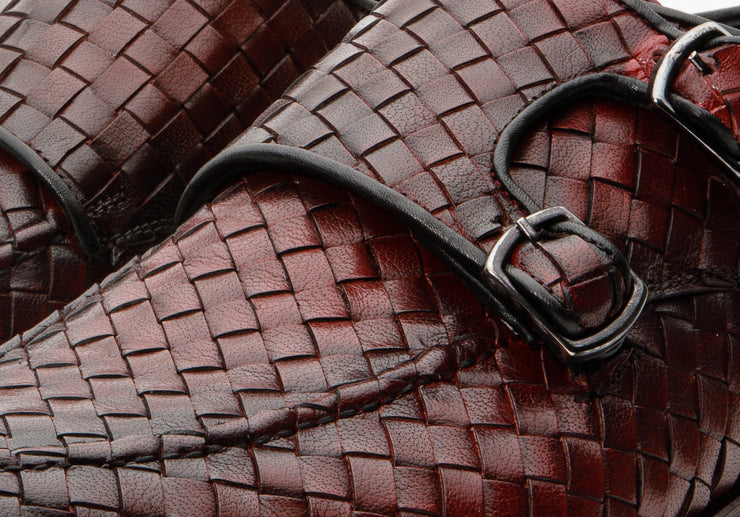 The Turan Burgundy Woven Double Monk Strap Dress Shoe