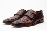 The Turan Burgundy Woven Double Monk Strap Dress Shoe