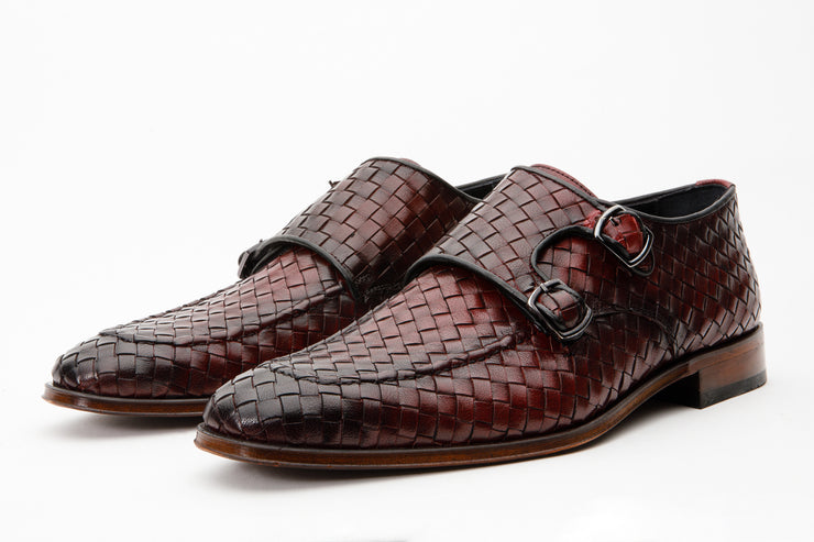 The Turan Burgundy Woven Double Monk Strap Dress Shoe
