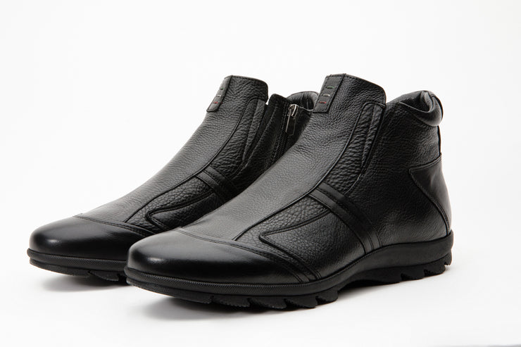 The Montreal Black Leather Casual Zip-Up Ankle Boot