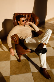 The Luxpre Tan Leather Handwoven Casual Chelsea Boot