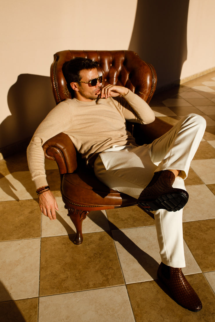 The Luxpre Tan Leather Handwoven Casual Chelsea Boot