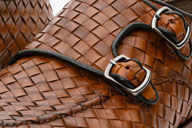 The Turan Brown Woven Double Monk Strap Dress Shoe