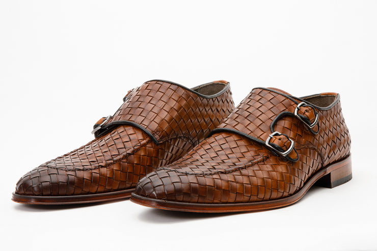 The Turan Brown Woven Double Monk Strap Dress Shoe