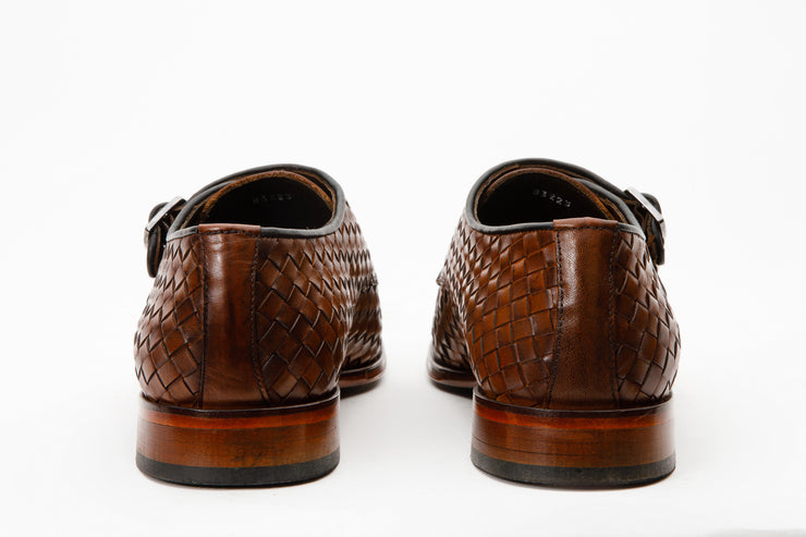The Turan Brown Woven Double Monk Strap Dress Shoe