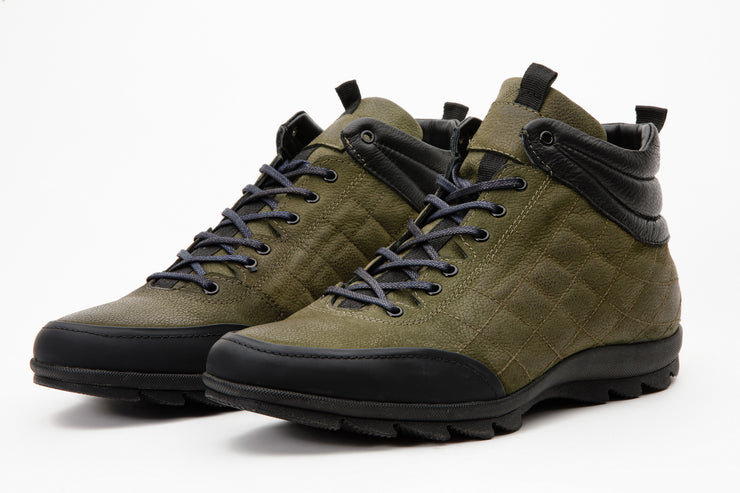 The Riga Green Suede Leather Casual Lace-Up Boot with a Zipper