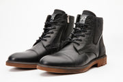 The Zagreb Black Leather Cap Toe Lace Up Boot with a Zipper