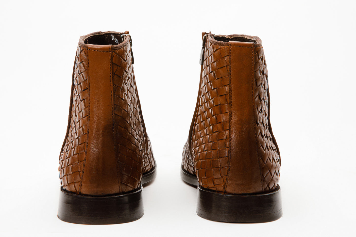 The Wellington Tan Handwoven Leather Men Boot with a Zipper