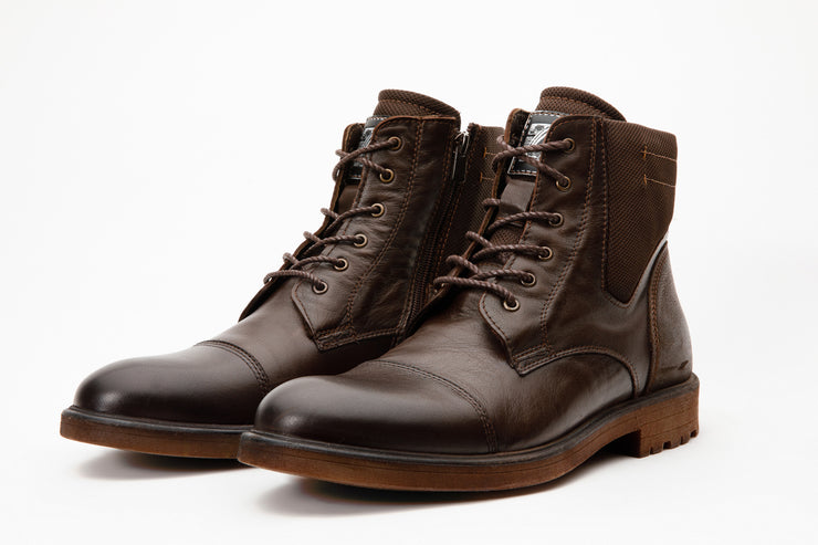The Zagreb Brown Leather Cap Toe Lace Up Boot with a Zipper