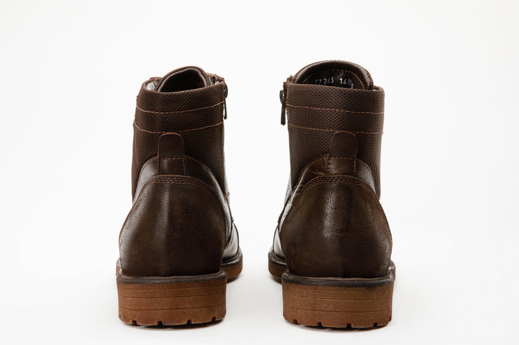 The Zagreb Brown Leather Cap Toe Lace Up Boot with a Zipper