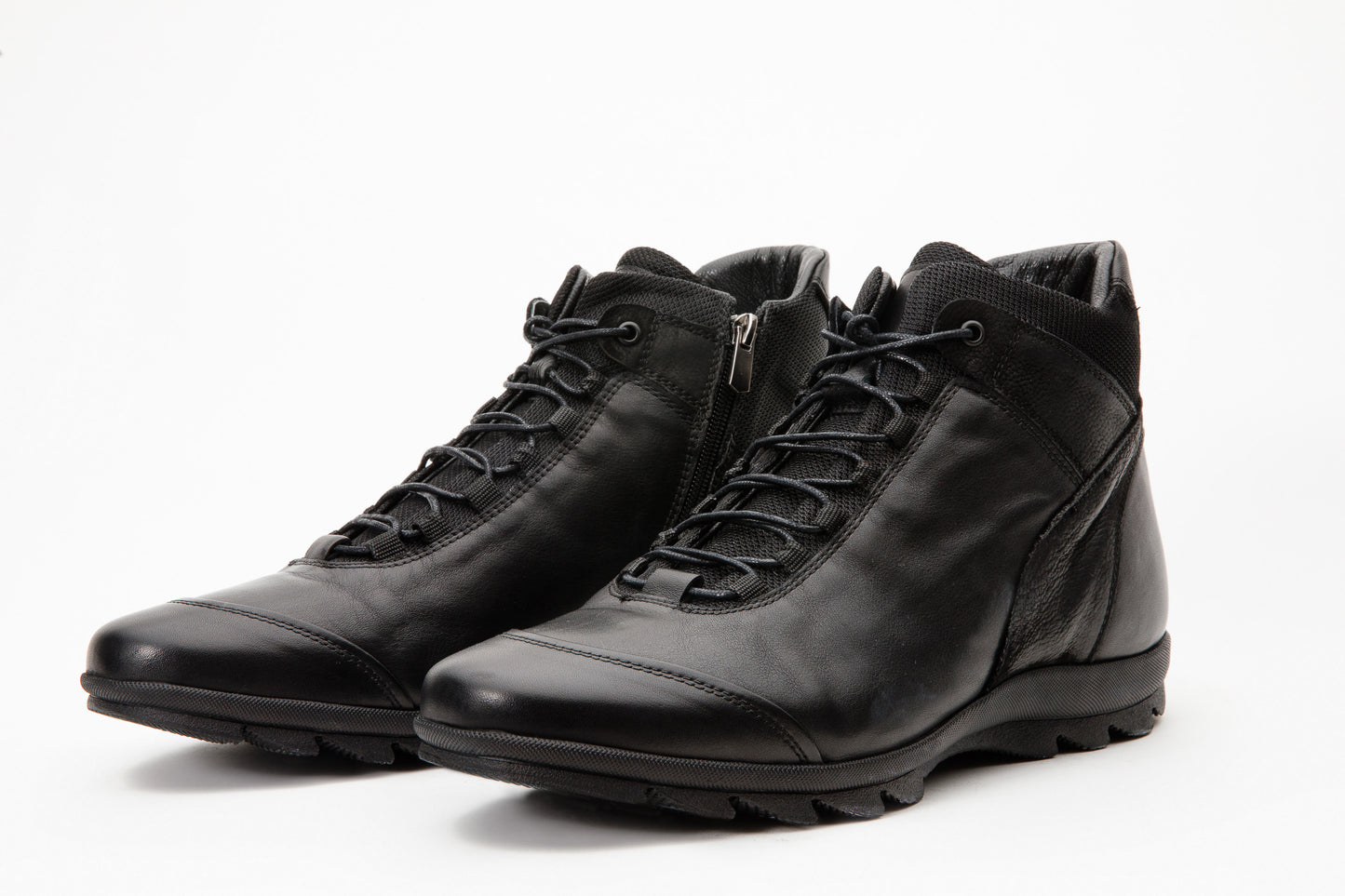 The Houston Leather Black Lace-Up Casual Men Boot with a Zipper