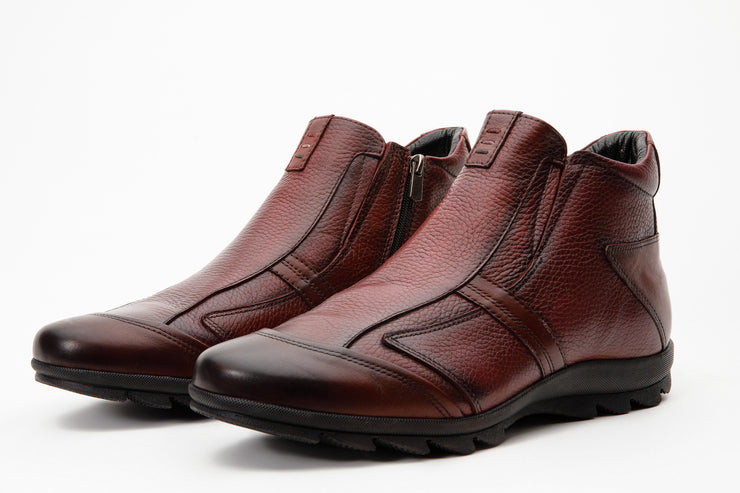 The Montreal Burgundy Leather Casual Zip-Up Ankle Boot