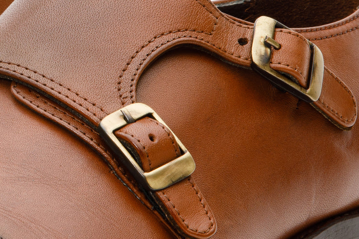 The Essen Brown Cap Toe Double Monk Strap Shoe