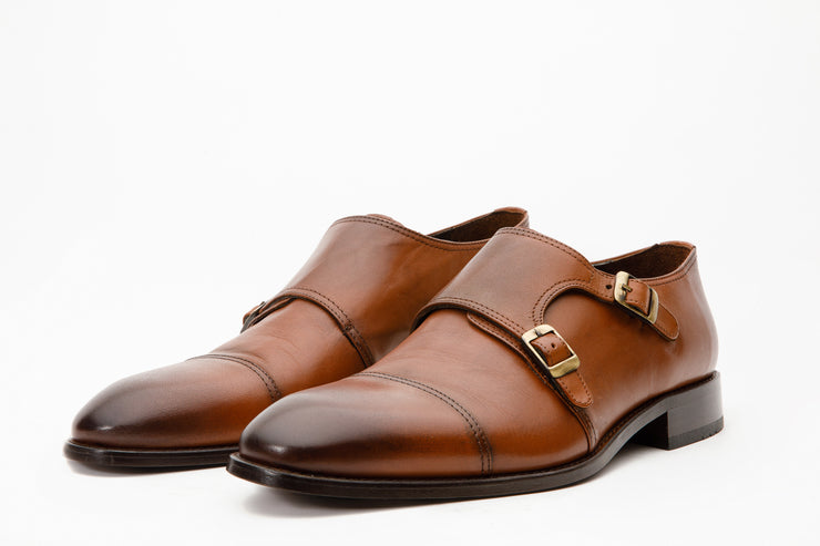 The Essen Brown Cap Toe Double Monk Strap Shoe