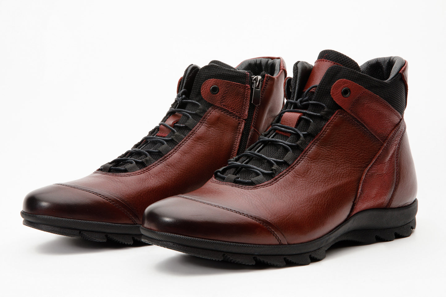The Houston Leather Burgundy Lace-Up Casual Men Boot with a Zipper