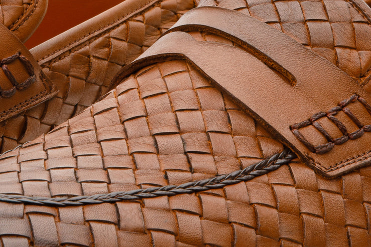 The Grand Woven Leather Tan Shoe Penny Loafer