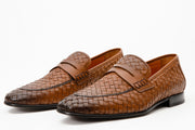 The Grand Woven Leather Tan Shoe Penny Loafer