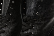 The Melo Black Leather Natural Fur Mid Calf Platform Heel Boot