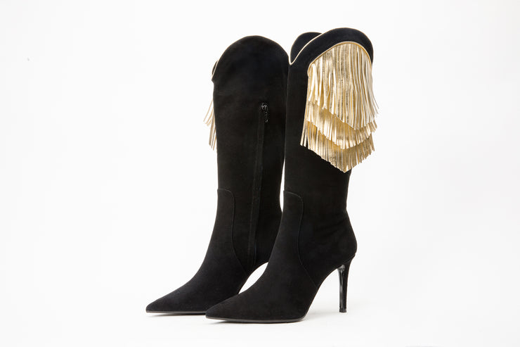 The Vienna Black Suede Leather Knee High Boot