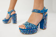 The Tampico Blue Suede Leather Spike Platform Heel Sandal