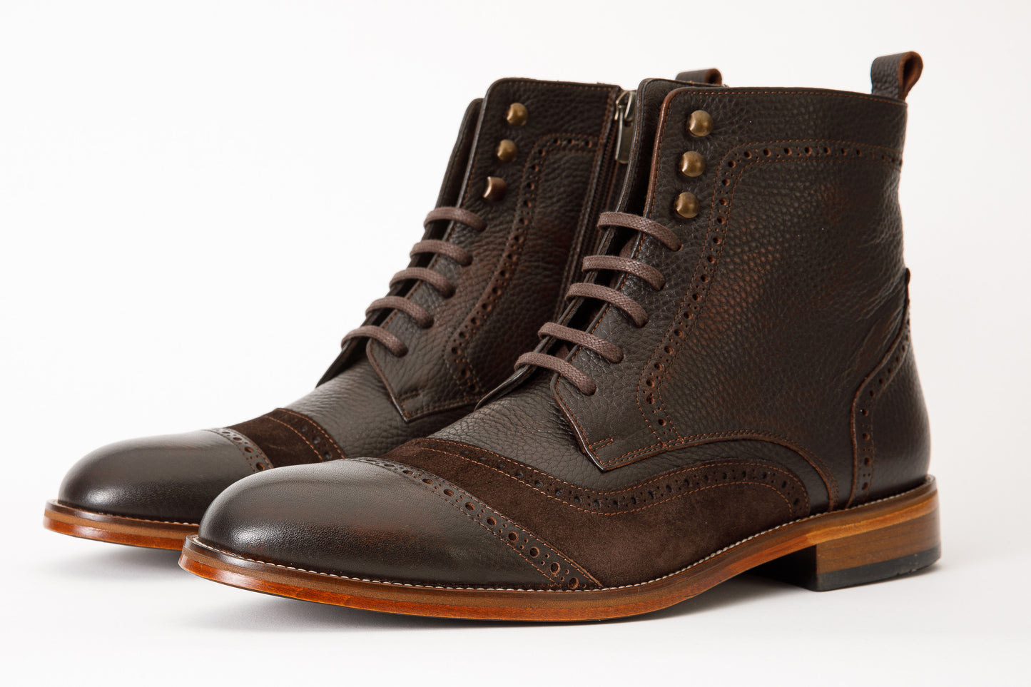 Bota con cordones y cremallera para hombre de cuero y ante marrón Anderson