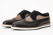 The Samako Black Leather Wingtip Semi Brogue Derby Shoe